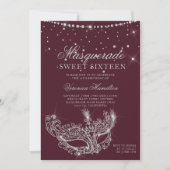 仮装マスク銀グリッタースパークルズSweet 16 招待状 (正面)