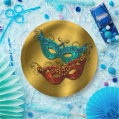 仮装マスク、金ゴールドサテンルック紙プレート9" ペーパープレート (パーティー)