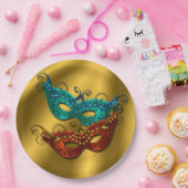 仮装マスク、金ゴールドサテンルック紙プレート9" ペーパープレート (パーティー)