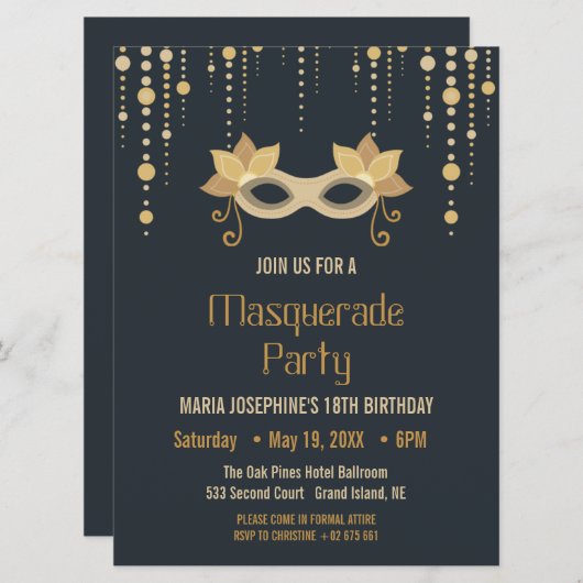 仮装モダン誕生日パーティーの招待 (正面/裏面)