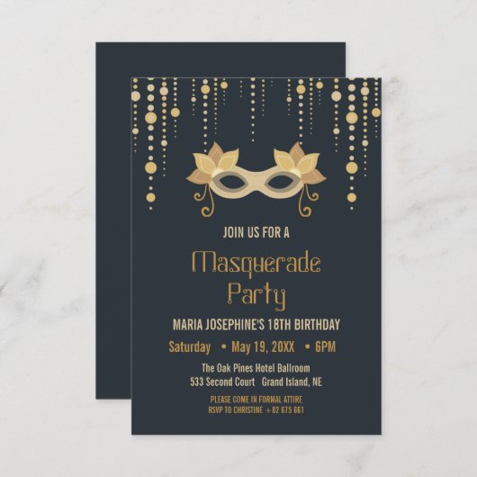 仮装モダン誕生日パーティー 招待状 (正面/裏面)