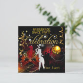 仮装レッド金ゴールドダンスパーティーディスコボール 招待状 (スタンド正面)