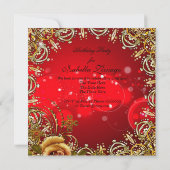 仮装レッド金ゴールドマスク誕生日パーティー 招待状 (裏面)