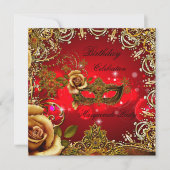 仮装レッド金ゴールドマスク誕生日パーティー 招待状 (正面)