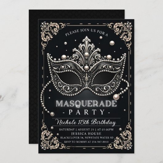 仮装白黒誕生日招待状パーティー 招待状 (正面/裏面)