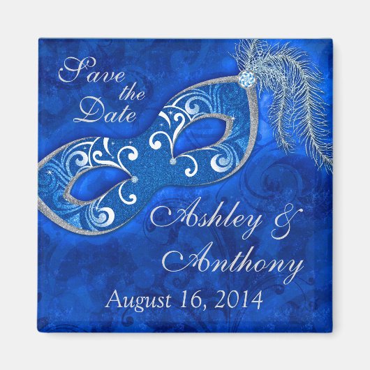 仮装舞踏会マルディグラスウェディング日付を保存 マグネット (正面)