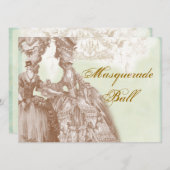 仮装舞踏会、ティール(緑がかった色)、金ゴールド 招待状 (正面/裏面)