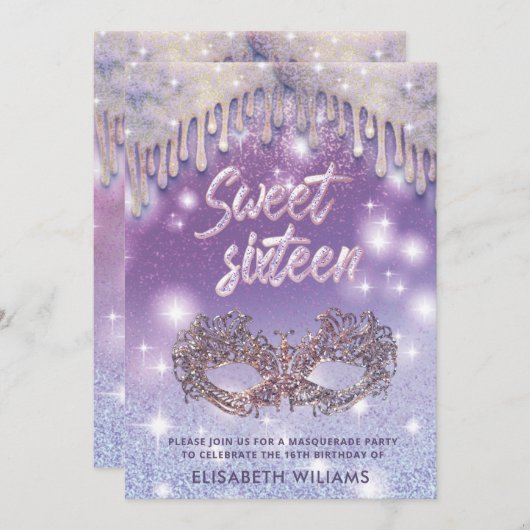 仮装薄紫がキラキラ輝きを放グラデーションつ 招待状 (正面/裏面)