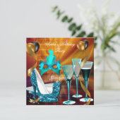 仮装誕生日ティール（緑がかった色）金ゴールドワインスティレット4 招待状 (スタンド正面)