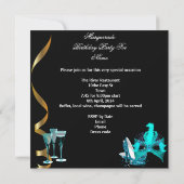 仮装誕生日ティール（緑がかった色）金ゴールドワインスティレット4 招待状 (裏面)