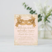 仮装赤面ピンク金ゴールドグリッター誕生日パーティー ポストカード (スタンド正面)