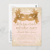 仮装赤面ピンク金ゴールドグリッター誕生日パーティー ポストカード (正面/裏面)
