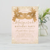 仮装赤面ピンク金ゴールドグリッター誕生日パーティー 招待状 (スタンド正面)