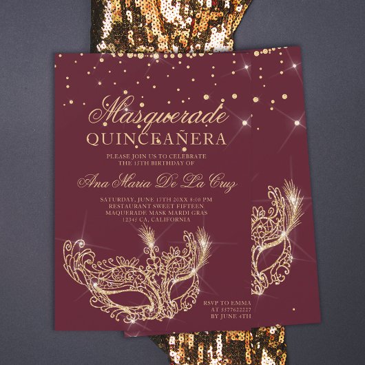 仮装金ゴールドグリッター赤ブルゴーニュキンセアニェラ 招待状