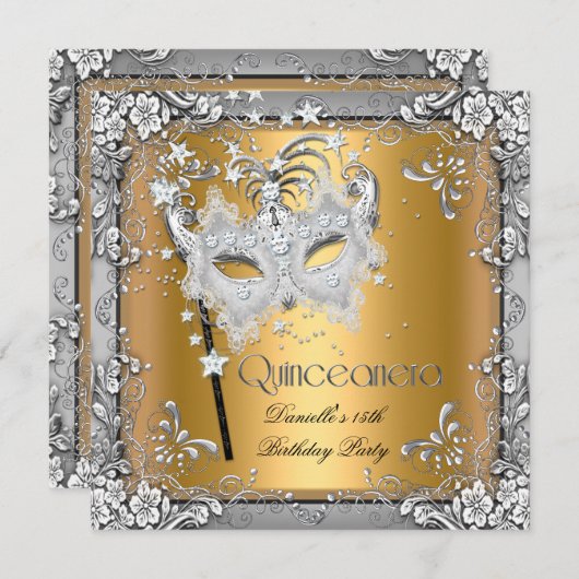 仮装金ゴールドシルバーキンセアニェラ15日パーティー 招待状 (正面/裏面)