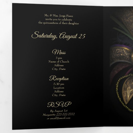 仮装金ゴールドスターキンセアニェラパーティの招待状 三つ折り招待状 (内部最初)