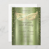 仮装金ゴールドダイヤモンドグリーンメタリックスイート16 インビテーションポストカード (正面/裏面)