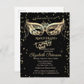 仮装金ゴールドダイヤモンド21歳の誕生日パーティー インビテーションポストカード (正面/裏面)