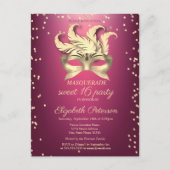 仮装金ゴールドダイヤモンド，マスク，パープルスウィート16 インビテーションポストカード (正面)