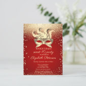 仮装金ゴールドダイヤモンド，マスク，赤スウィート16 インビテーションポストカード (スタンド正面)