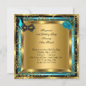 仮装金ゴールドティール(緑がかった色)ブラックグリッターハイヒールマスク 招待状 (裏面)