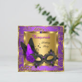 仮装金ゴールドパープルブラック誕生日パーティー 招待状 (スタンド正面)