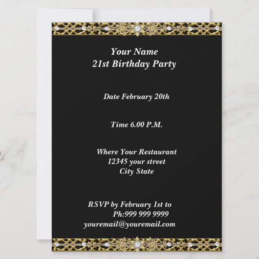 仮装金ゴールドブラックホットグラマー誕生日パーティー 招待状 (裏面)