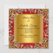 仮装金ゴールドマスクグリッター赤い誕生日パーティー2 招待状 (裏面)