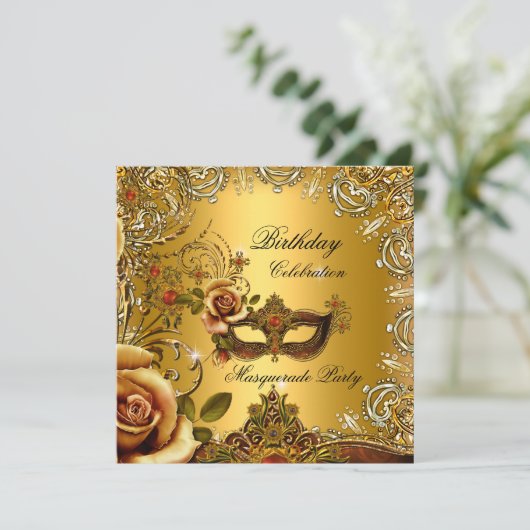 仮装金ゴールドマスク誕生日パーティー 招待状 (スタンド正面)
