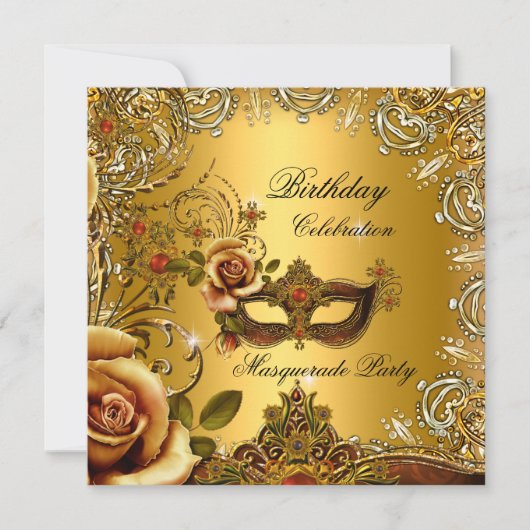仮装金ゴールドマスク誕生日パーティー 招待状 (正面)