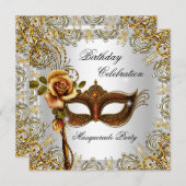 仮装金ゴールドマスク誕生日パーティー 招待状 (正面/裏面)