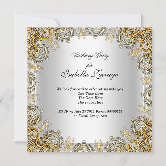 仮装金ゴールドマスク誕生日パーティー 招待状 (裏面)