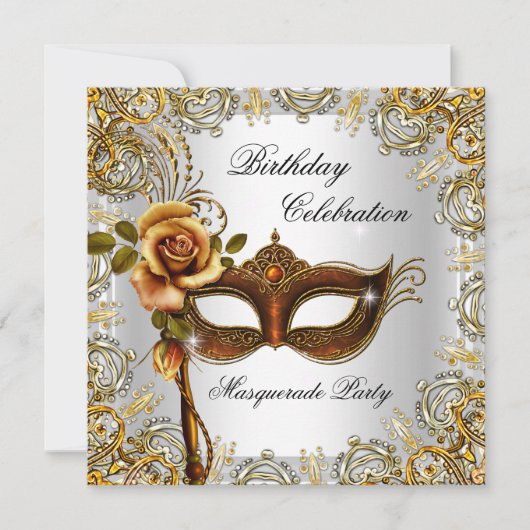 仮装金ゴールドマスク誕生日パーティー 招待状 (正面)