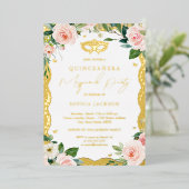 仮装金ゴールドレース赤面フローラキンセアニェラ 箔招待状 (立ち正面)