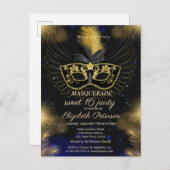 仮装金ゴールド光沢のある甘い16 インビテーションポストカード (正面/裏面)