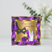 仮装金ゴールド抽象芸術紫マゼンタハイヒール 招待状 (スタンド正面)