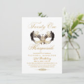 仮装21歳の誕生日金ゴールドマスク 招待状 (スタンド正面)