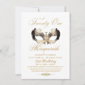 仮装21歳の誕生日金ゴールドマスク 招待状 (正面)