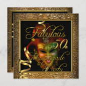 仮装50金ゴールドブラック誕生日パーティー 招待状 (正面/裏面)