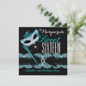 仮装Sweet sixteenスイート16ティール(緑がかった色)ブルー 招待状 (スタンド正面)