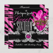 仮装Sweet sixteenスウィート16ゼブラピンク 招待状 (正面/裏面)