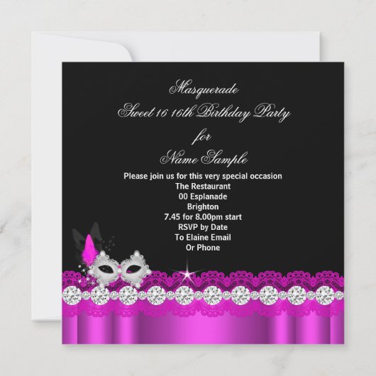 仮装Sweet sixteenSweet 16ピンクの写真 招待状 (裏面)