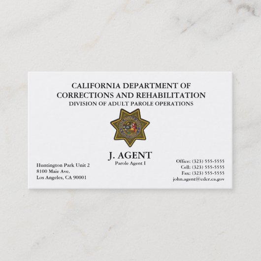 仮釈放代理人の名刺 名刺 (正面)