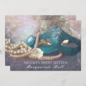 仮面とパール レインボーパーティーの招待状 招待状 (正面/裏面)