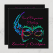 「仮面のウェディング」- 青とピンク 招待状 (正面/裏面)