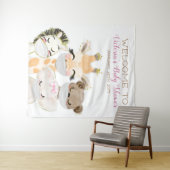 仮面の女の子の赤ちゃんシャワーL背景を持つ動物 タペストリー (インサイチュ(横))