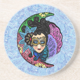 仮面の女性と三日月 コースター