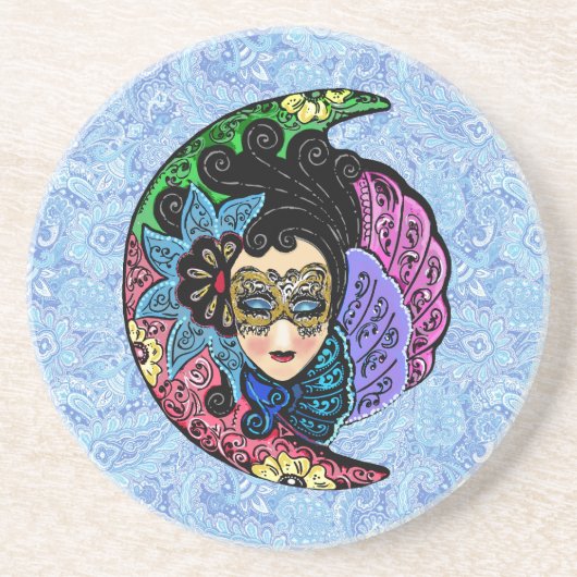 仮面の女性と三日月 コースター (正面)