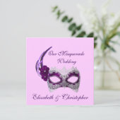 「仮面の結婚式」- ロイヤルパープルの仮面 招待状 (スタンド正面)