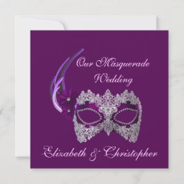 「仮面の結婚式」 - ロイヤルパープルの仮面 招待状
